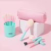 Set de 12 Pcs Turquesa/Rosada Brochas de Maquillaje LADES